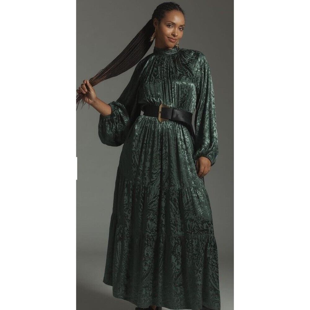 COPY - Anthropologie Bohemian The Somerset Maxi Green Dress Mock-Neck Edition H…